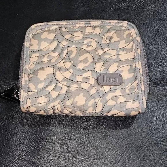 Lug Splits Gray Pink Animal Print Compact‎ RFID Wallet