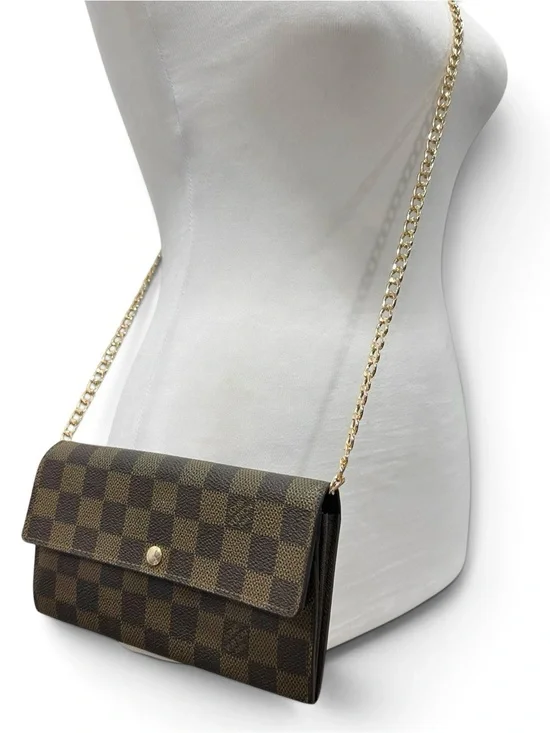 Louis Vuitton Sarah Damier Ebene Leather Long Wallet on Chain