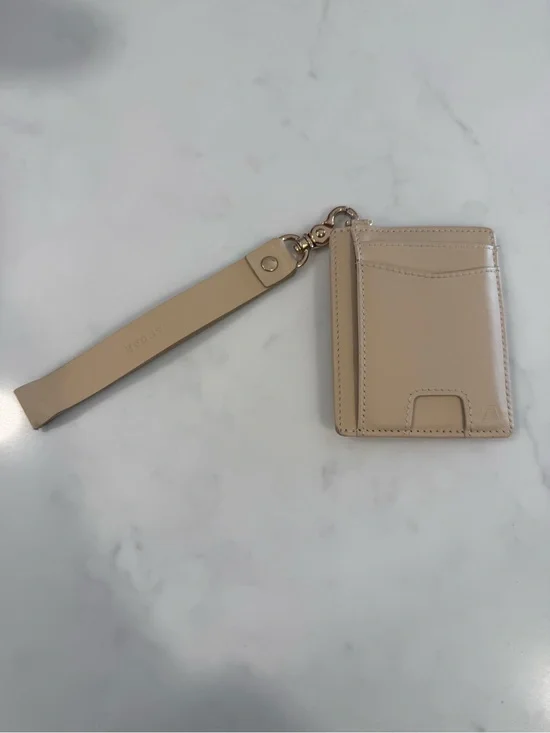 Beige Leather Card Holder Wristlet - Unbranded
