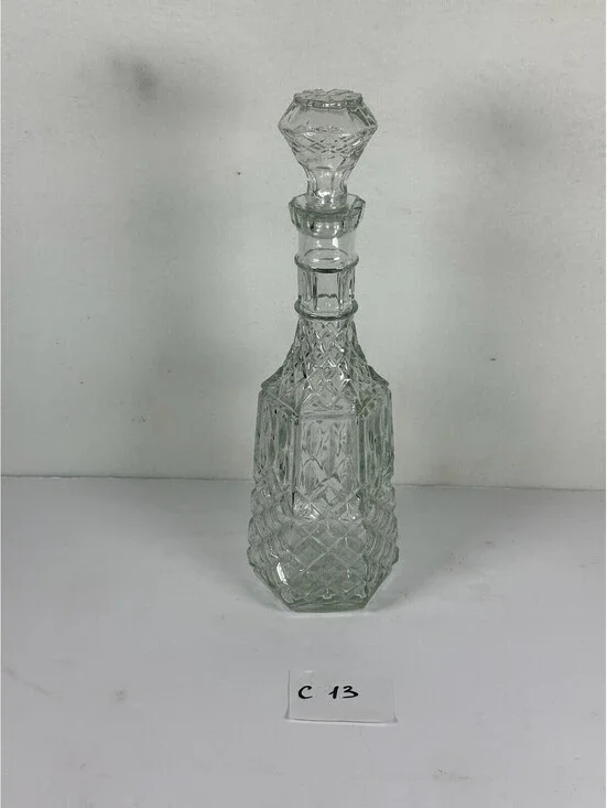 Vintage Clear Glass Decanter Diamond Cut Pattern Barware C 13