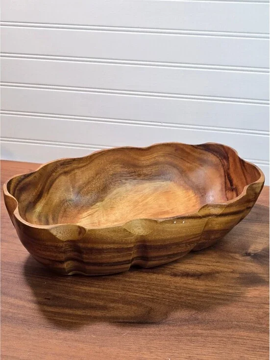 Vintage Acacia Wood Bowl Signed Mid Century 13