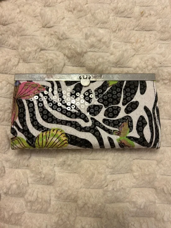 Zebra Print Sequin Frame Wallet Clutch | Black White Floral Organizer