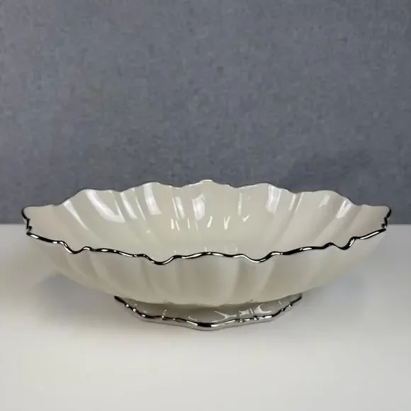 Vintage Lenox Made in USA White Oval Footed Bowl Black Trim