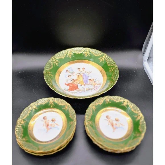 Set/7 Antique Royal Vienna Berry Bowl W Master Fruit Bowl Cherub Angel As Is