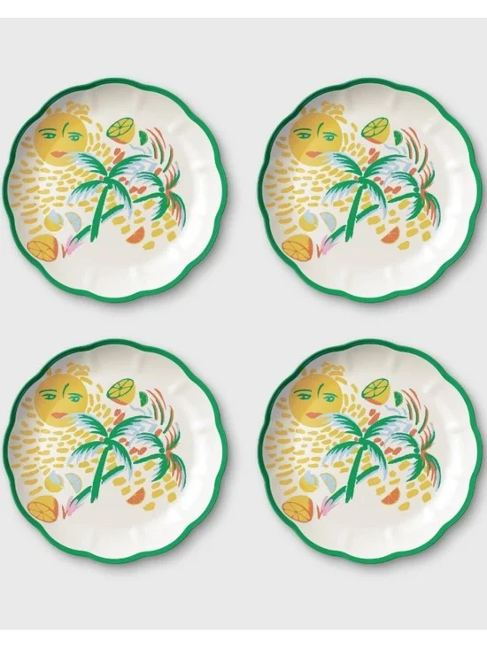 4pc Vacation Melamine Salad Plates Yellow/Green - Roller Rabbit x Target