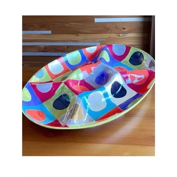 NWT Colorful Pier1 Urban Dot 5 Divided Oval Relish Chip Dip Serving Tray Platter