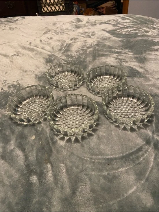 Clear Glass Ribbed Dessert/Serving Bowls - Set of 5
