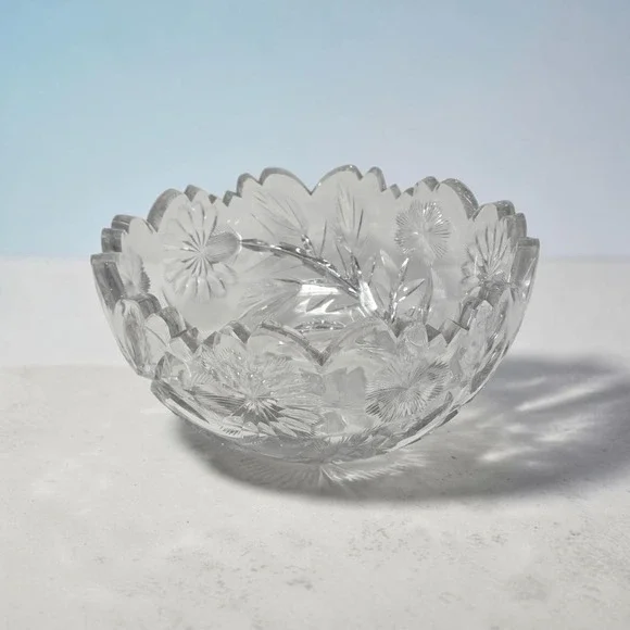 Antique American Brilliant Cut Crystal  Bowl 8in Hobstar Pinwheel Sawtooth Rim