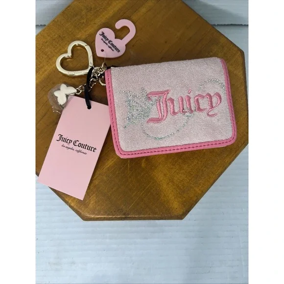 NWT Juicy Couture Wing It Card Case Key‎ Fob Wallet - Pretty Pink! - Butterfly