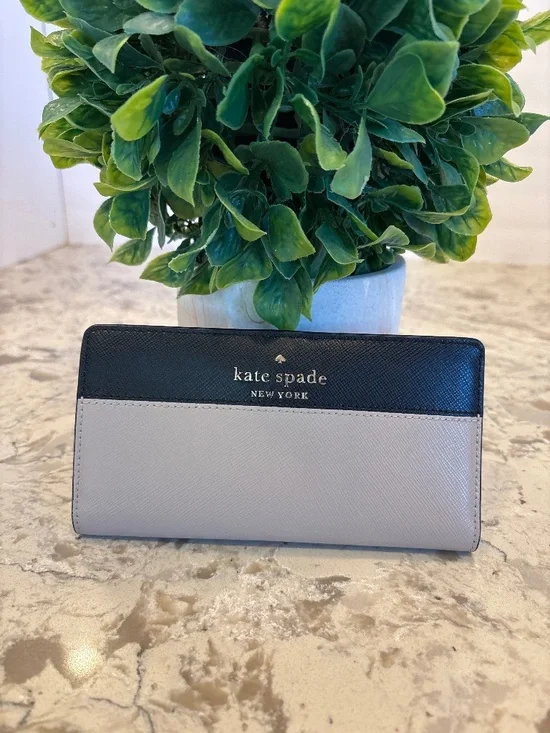 Kate Spade Staci Color block Slim Bifold Wallet Black/ Warm Beige
