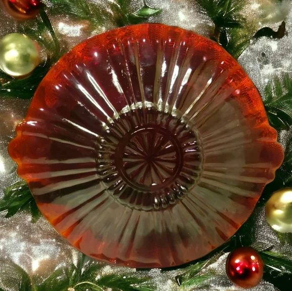 Vtg 38 Royal Ruby Red Glass Plate w/ Side Tab Handles Candy Dish Bonbons