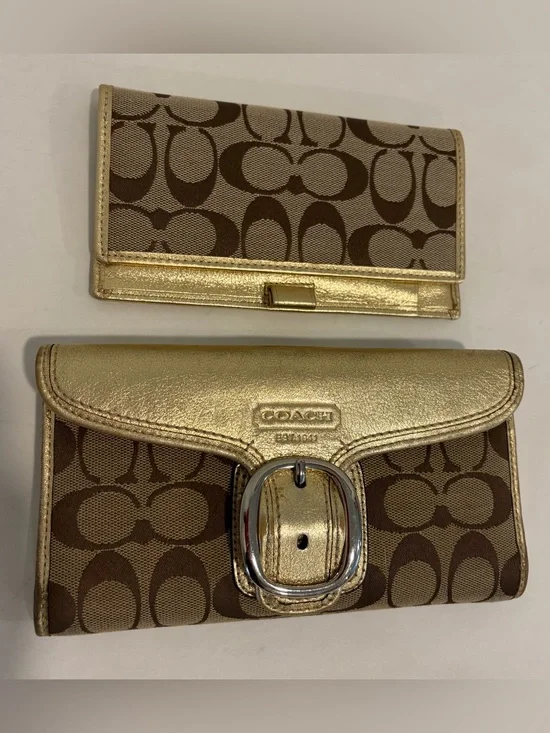 Vintage Coach Bleecker Signature canvas wallet metallic trim with checkbook