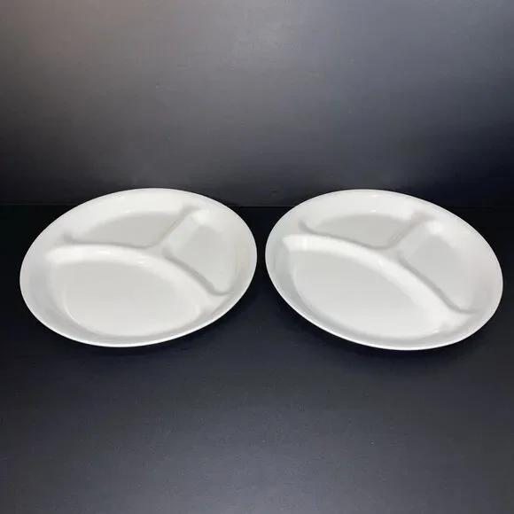 Corelle White Divided Dinner Plates Set of 2 Corning USA Microwave Safe 10 1/4