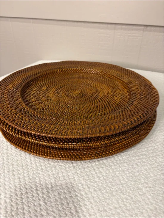 Williams Sonoma Nito Handwoven Charger Plates Set of 4 Caramel Brown 13