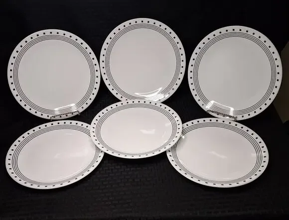 Corelle CITY BLOCK Black & White Dinner Plates 10