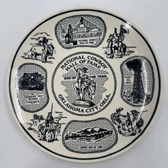 Vintage National Cowboy Hall of Fame Ironstone Plate Oklahoma City Route 66‎ 9in