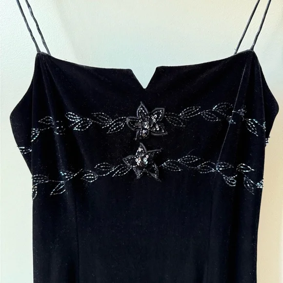 DAVE & JOHNNY‎ Vintage Y2K Velvet Babydoll Dress  Beaded Floral Whimsigoth 7 8