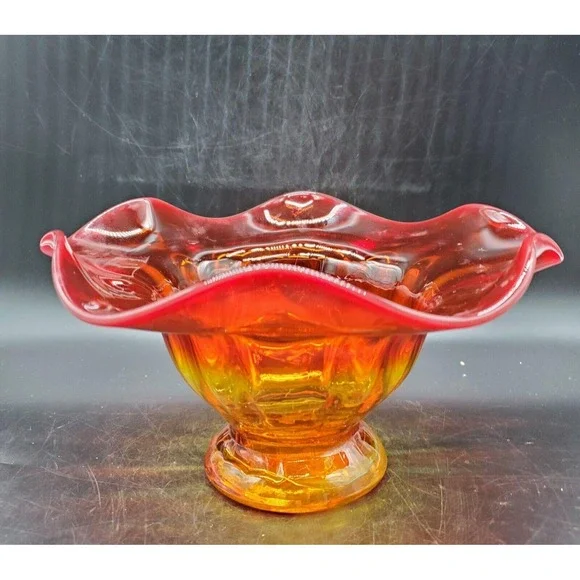 Vintage Kanawha Amberina Ruffled Compote Candy Dish Bowl 9.25
