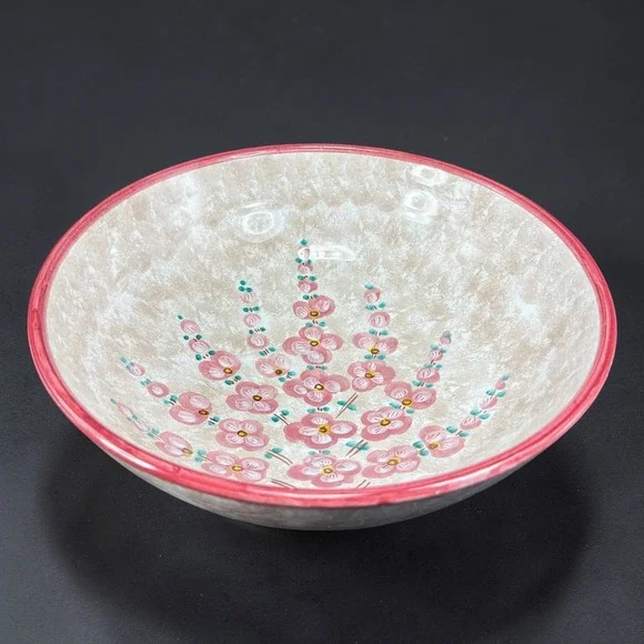 Orvieto Italy Hand Painted Floral Ceramic Serving Bowl Pink Hand Made‎ 10 Inch