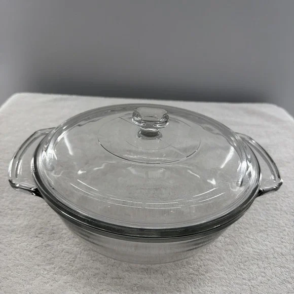 VTG Anchor Hocking 1.5qt Clear Glass Casserole Dish with Lid Oven/Microwave