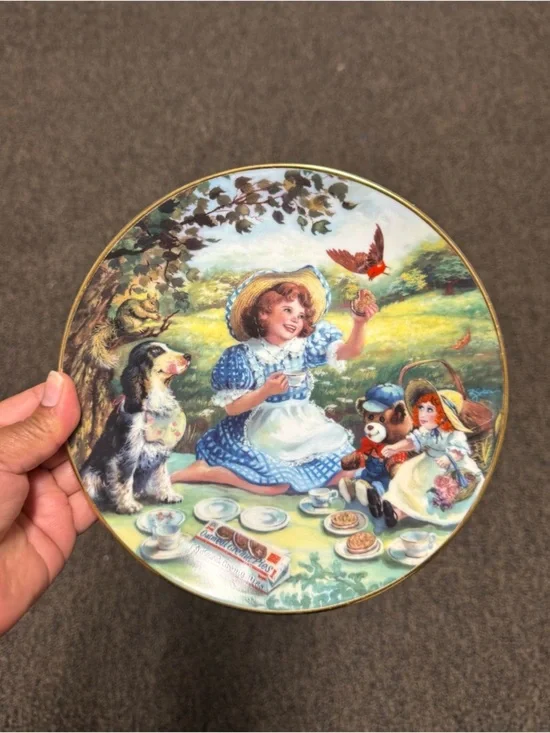 Vintage Floral Picnic Decorative Plate - Blue, White, Multicolor
