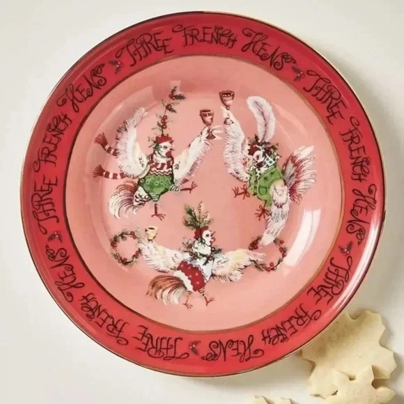 Anthropologie Taychamaythakool   12  Days Christmas Dessert  Plate French Hens