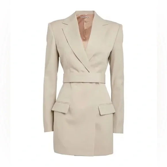 NWOT Alexander Wang Dry Wool Twill Blazer Jacket Dress w/ Logo Belt 4
