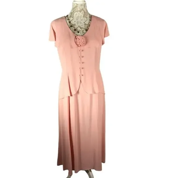 Vintage 80's Jessica McClintock Pink Dress ruffled collar button front size 12