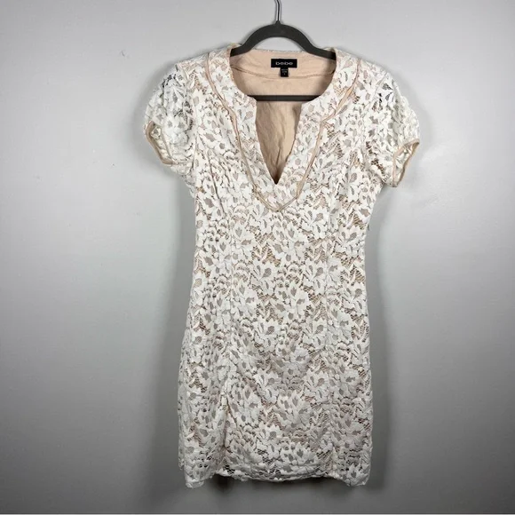 Bebe White Tea Satin Lace Mini Bride Bridal Cocktail Party Dress Size Small