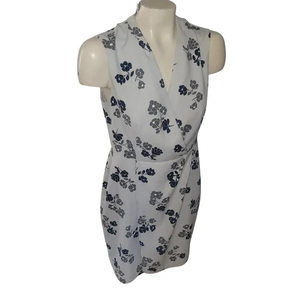 Banana Republic Womens Floral Sleeveless Wrap Dress Size 6 White & Navy Polyeste