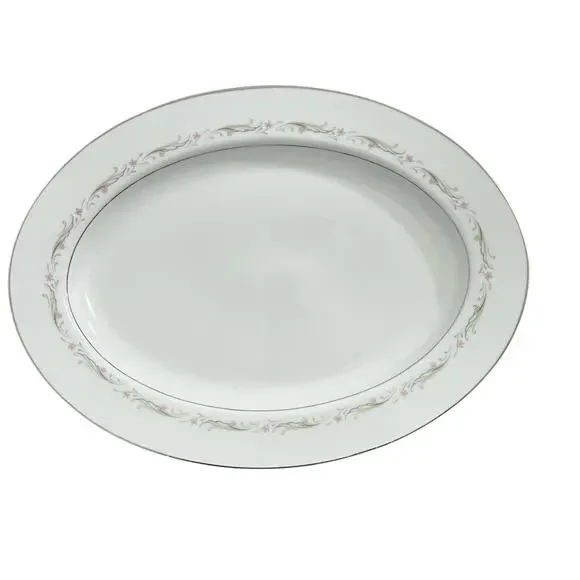 Vintage Larchmont‎ Fine China 8091 Japan Oval Serving Platter Floral Silver 14