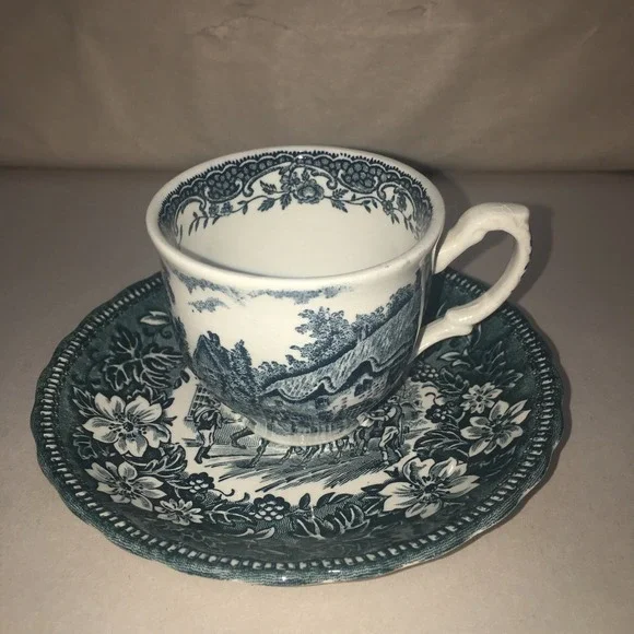 Royal Tudor Ware - Coaching Taverns‎  Blue (1828) Joke Demi Tas Cup & Saucer Set