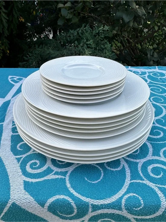 DANSK Tapestry Winter White & Twill Dinnerware - NO CHIPS - 21 Individual pieces