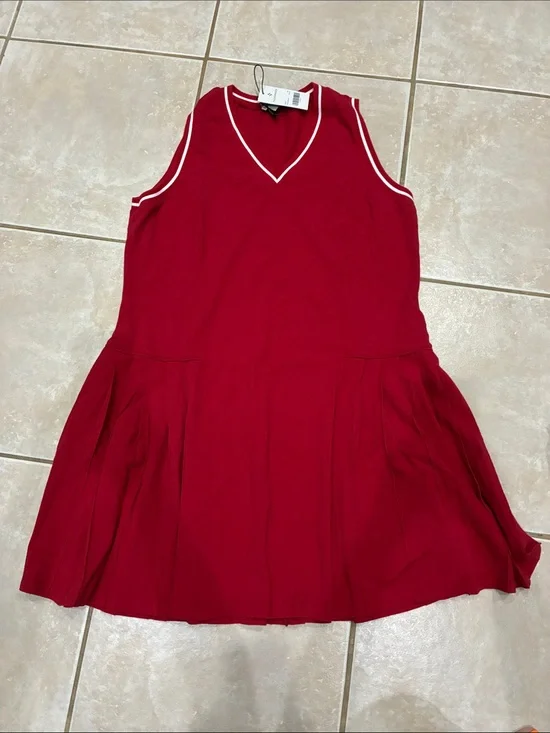 Tuckernuck Red Sleeveless V-Neck Midi Dress Red with White Trim XXL