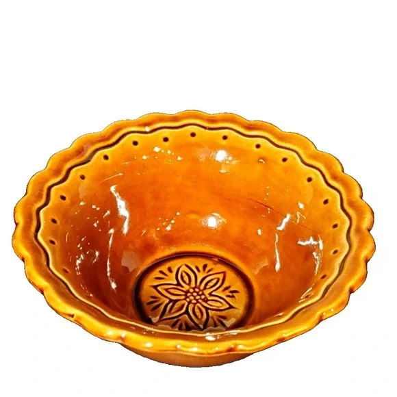 Vintage California USA pottery #D913 cereal bowl, brown, flower, 6
