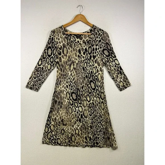 Mob Wife Indie Sleaze Cupio Womens Med Brown Animal Print 3/4 Sleeve‎ Mini Dress