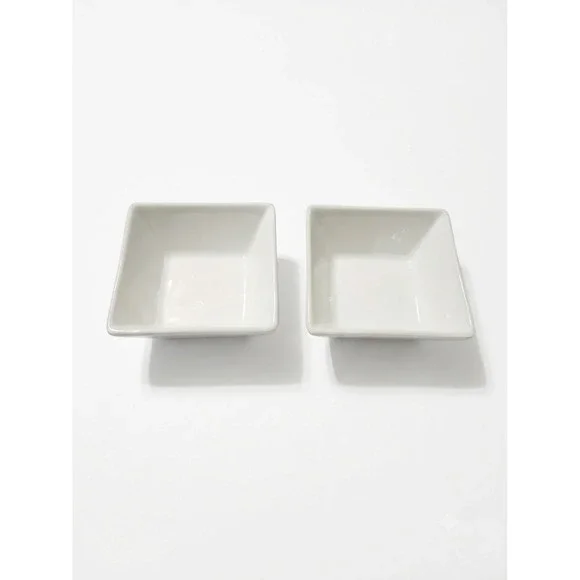 Crate & Barrel White Porcelain Square Small Dip Sauce Dishes Bowls Set of 2