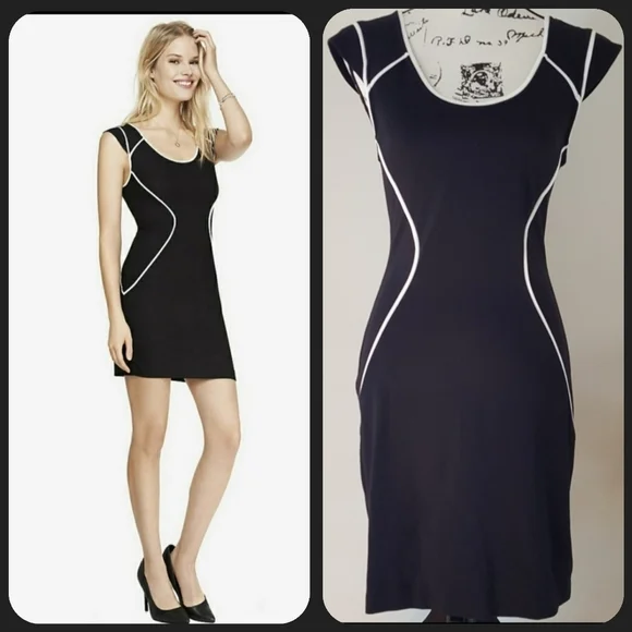 Express black/white knit sheath sleeveless dress
