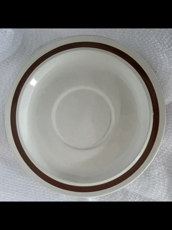 Genuine Stoneware Salad Plate Made In Japan Cream with Brown Rim