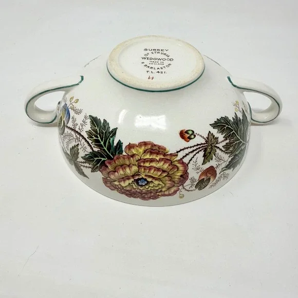 Wedgwood Surrey of Etruria Barlaston Double Handled Soup Bowl Floral Creamware