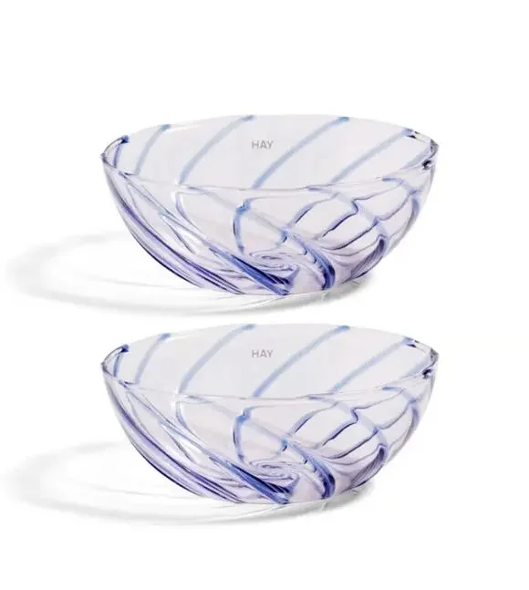 HAY Spin Glass Bowls Set of 2 Pink Blue Stripe Danish Modern Design New
