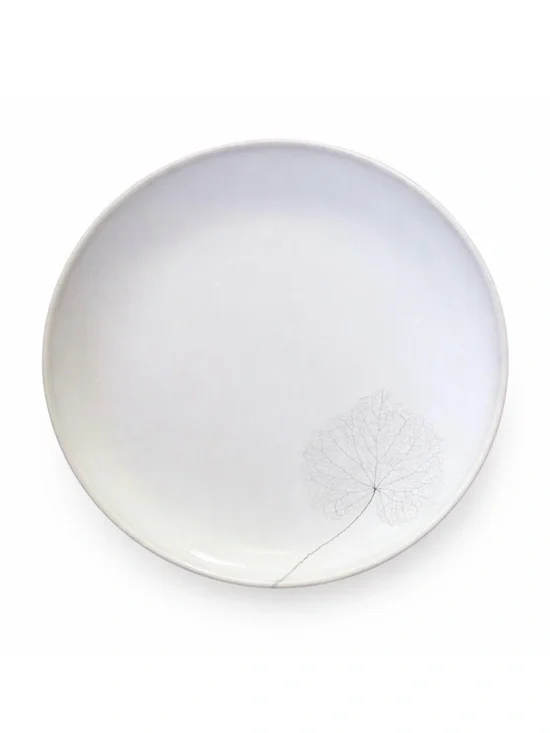 Set of 4 White Ombre Glaze Silk Leaf Dinner Plates 10.5