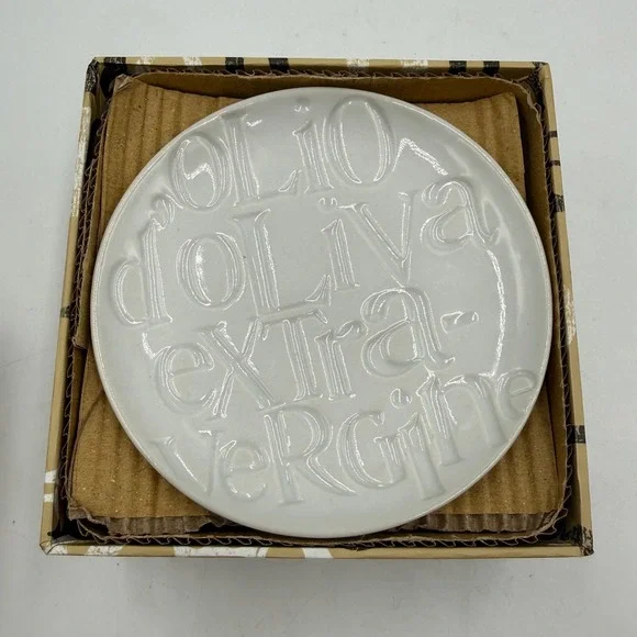Rosanna Savour‎ Olive Oil Dipping Dishes Set of 4 White Ceramic Embossed 4.5