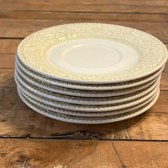 Vintage Symphony Ironstone Japan Dessert Plates Set Of 7 Floral Cream & White