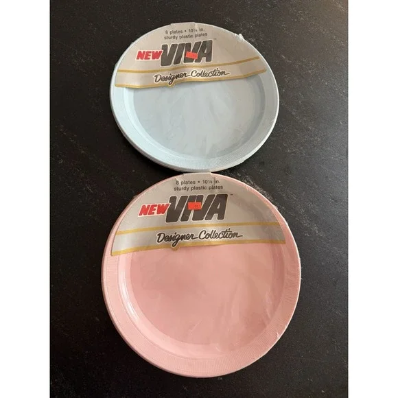 Vtg 1987 Viva Designer Collection Plastic Plates‎ Pink Blue Ice 10¼