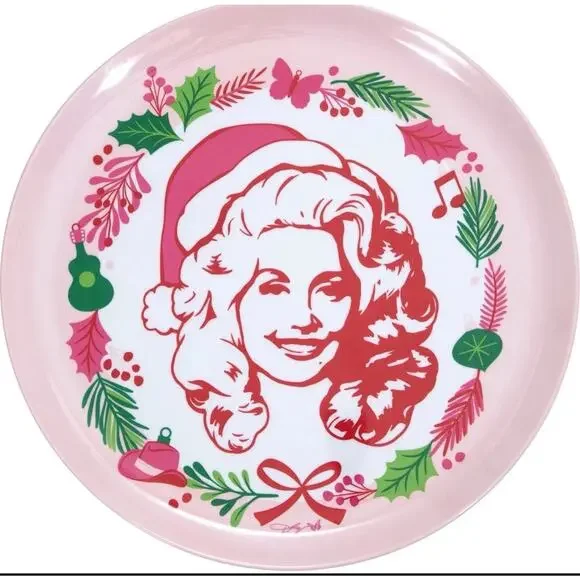 Dolly Parton Christmas Serving Tray Round‎ Plastic 14.17” Melamine