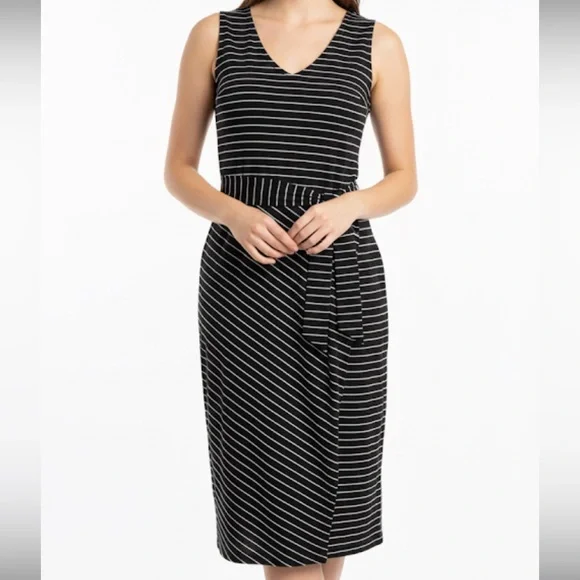 Maurices NWT Soft Cotton Black and White Striped Midi Sleeveless Belted Dress