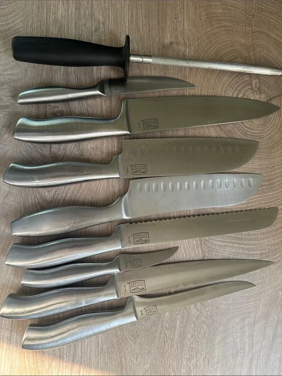 Chicago Cutlery 8-Piece Stainless Steel Knife Set + KitchenAid Sharpener | EUC