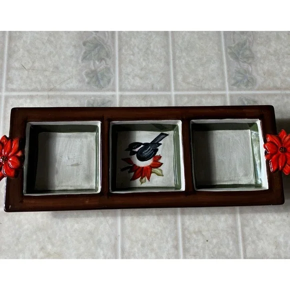 PFALTZGRAFF‎ WOODLAND Ceramic 3 Sectioned Divided Platter Flower handles