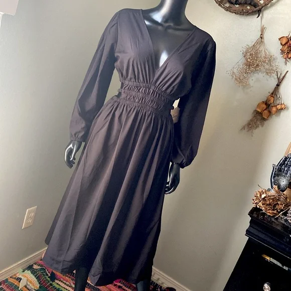 Indulge Black Bishop Sleeve Wrap Dress V-Neck